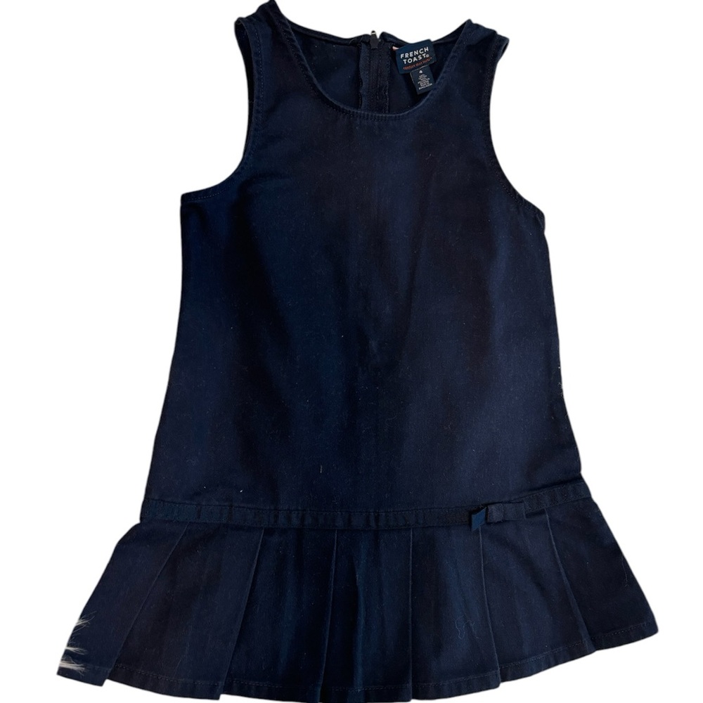 Girls 4T French Toast uniform pleated dress decorative  ribbon bow Navy Blue.